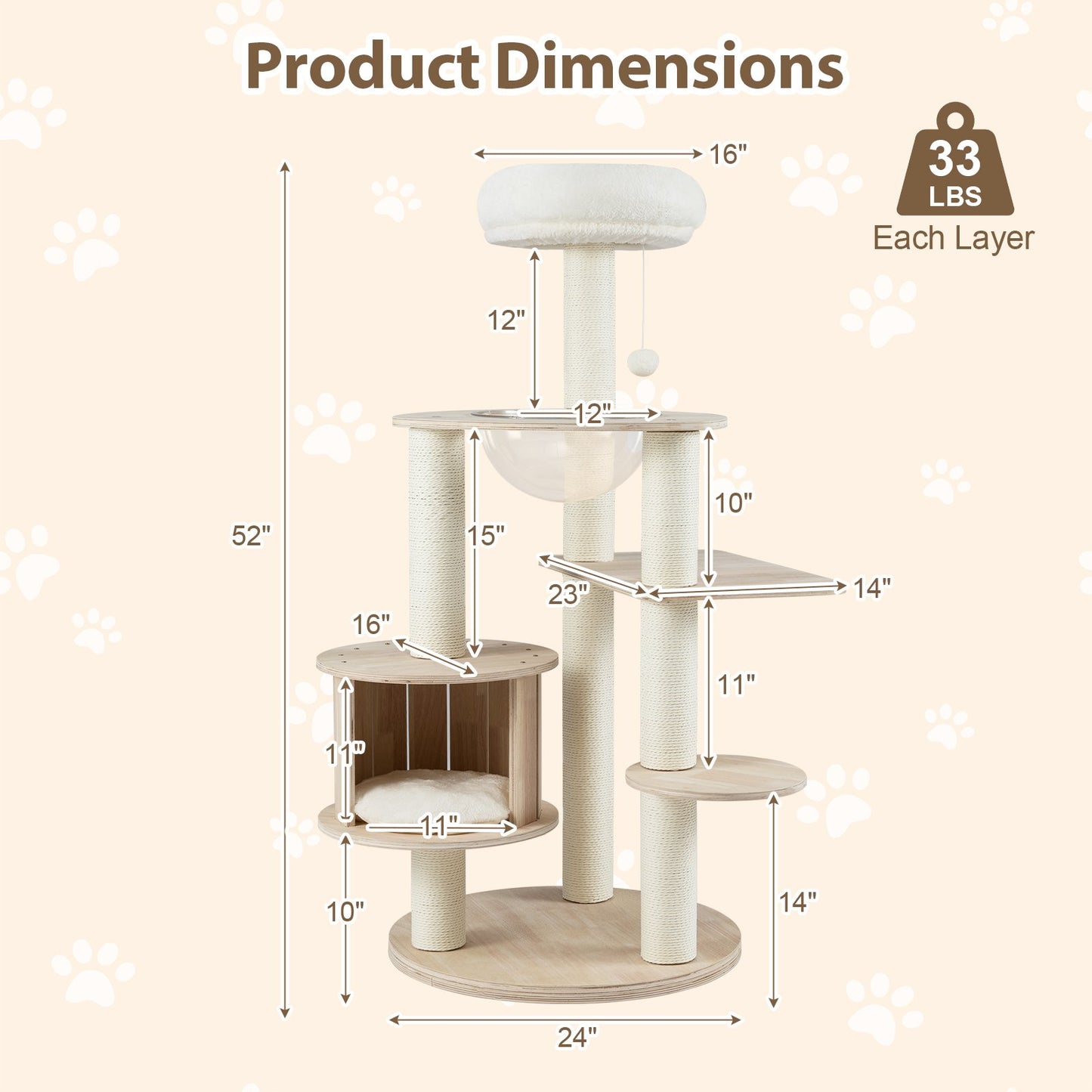 52 Inches Tall Wooden Cat Tree with Washable Plush Cushions and Multi-Level Climbing Stand Cat Trees Condos & Scratchers at Gallery Canada