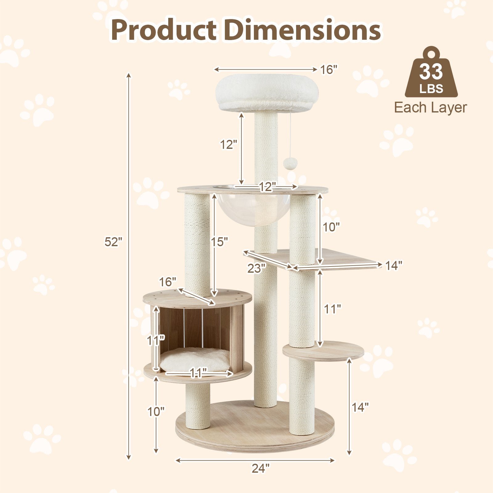 52 Inches Tall Wooden Cat Tree with Washable Plush Cushions and Multi-Level Climbing Stand Cat Trees Condos & Scratchers at Gallery Canada