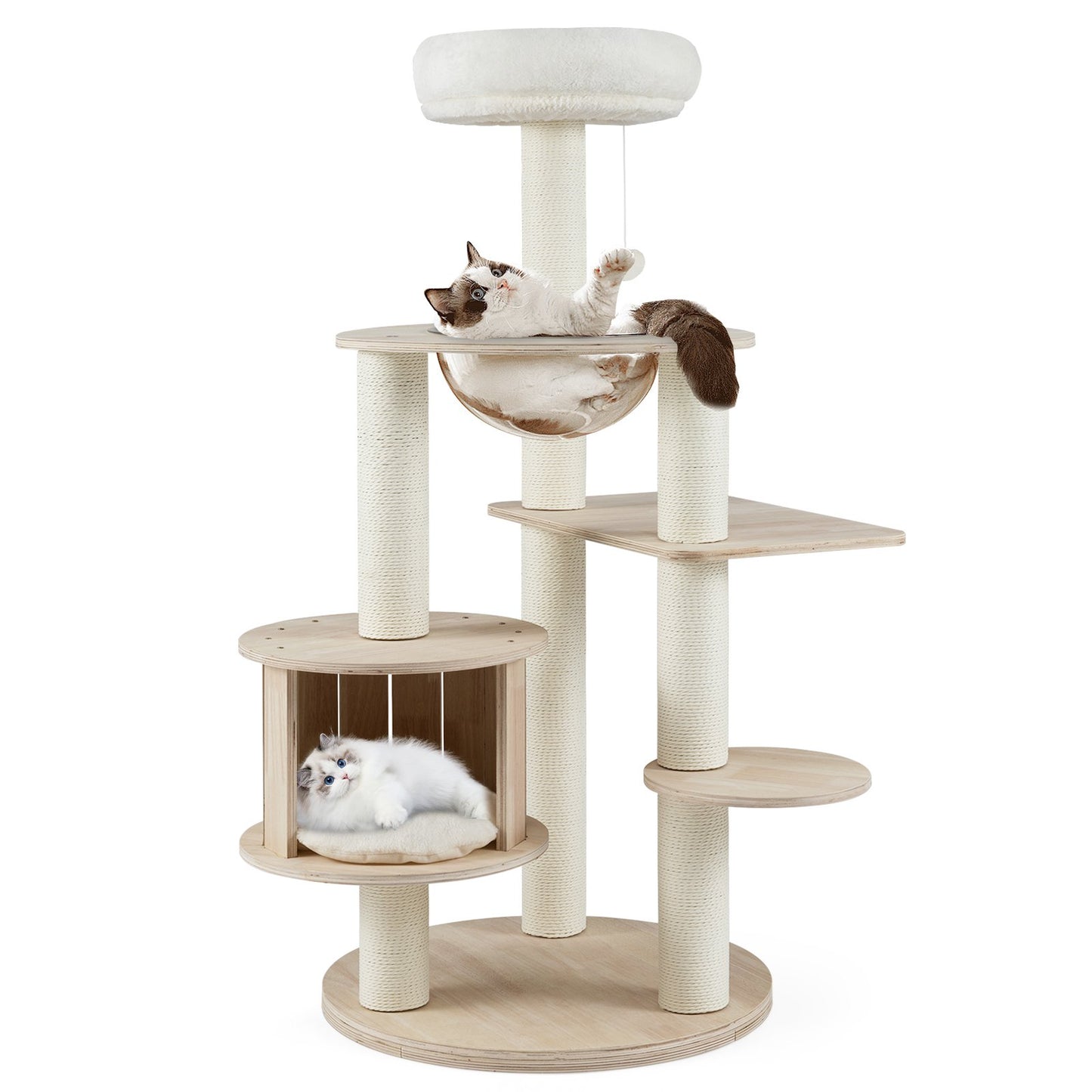 52 Inches Tall Wooden Cat Tree with Washable Plush Cushions and Multi-Level Climbing Stand Cat Trees Condos & Scratchers Options at Gallery Canada