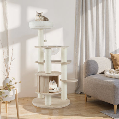 52 Inches Tall Wooden Cat Tree with Washable Plush Cushions and Multi-Level Climbing Stand Cat Trees Condos & Scratchers at Gallery Canada