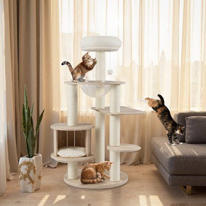 52 Inches Tall Wooden Cat Tree with Washable Plush Cushions and Multi-Level Climbing Stand Cat Trees Condos & Scratchers at Gallery Canada