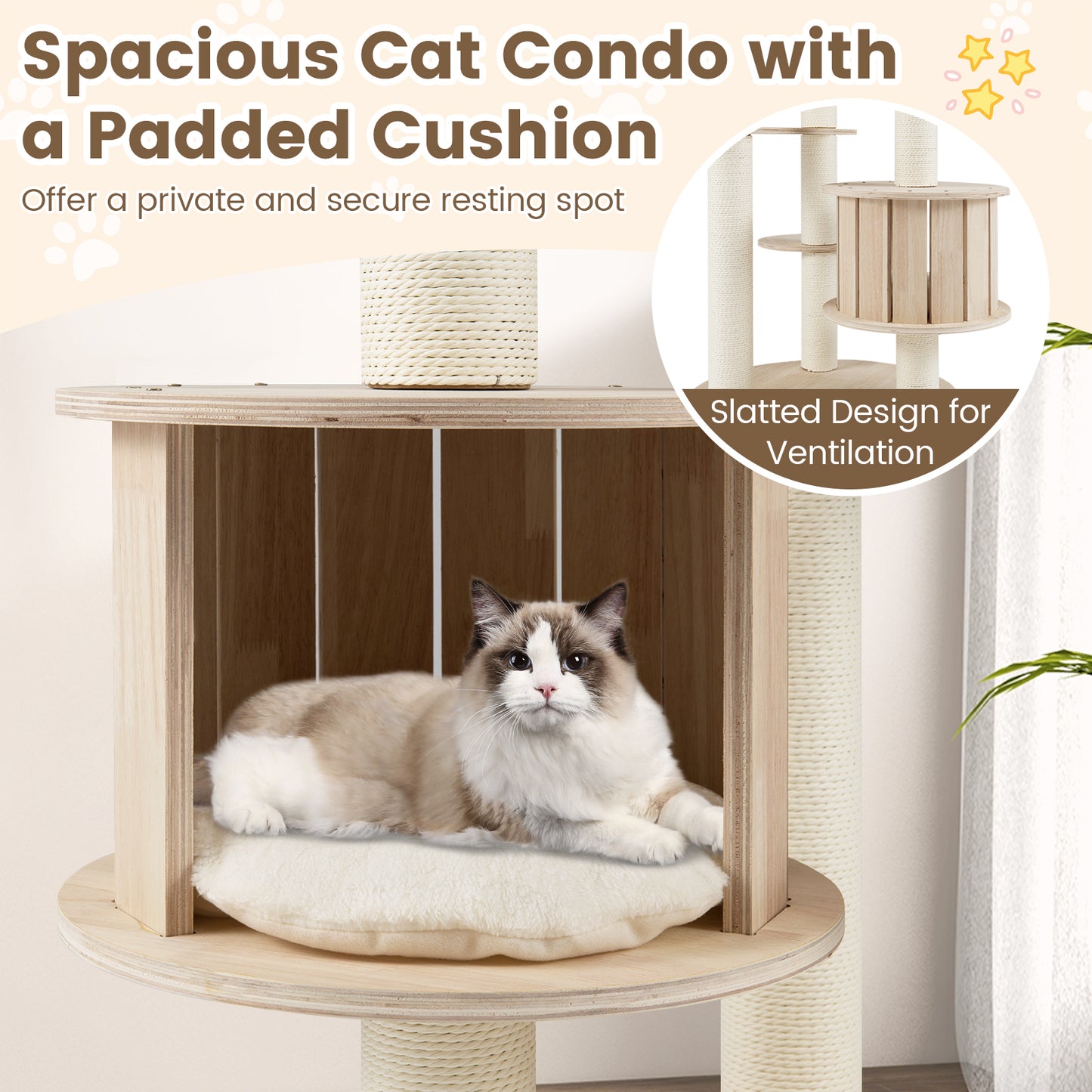 52 Inches Tall Wooden Cat Tree with Washable Plush Cushions and Multi-Level Climbing Stand Cat Trees Condos & Scratchers at Gallery Canada