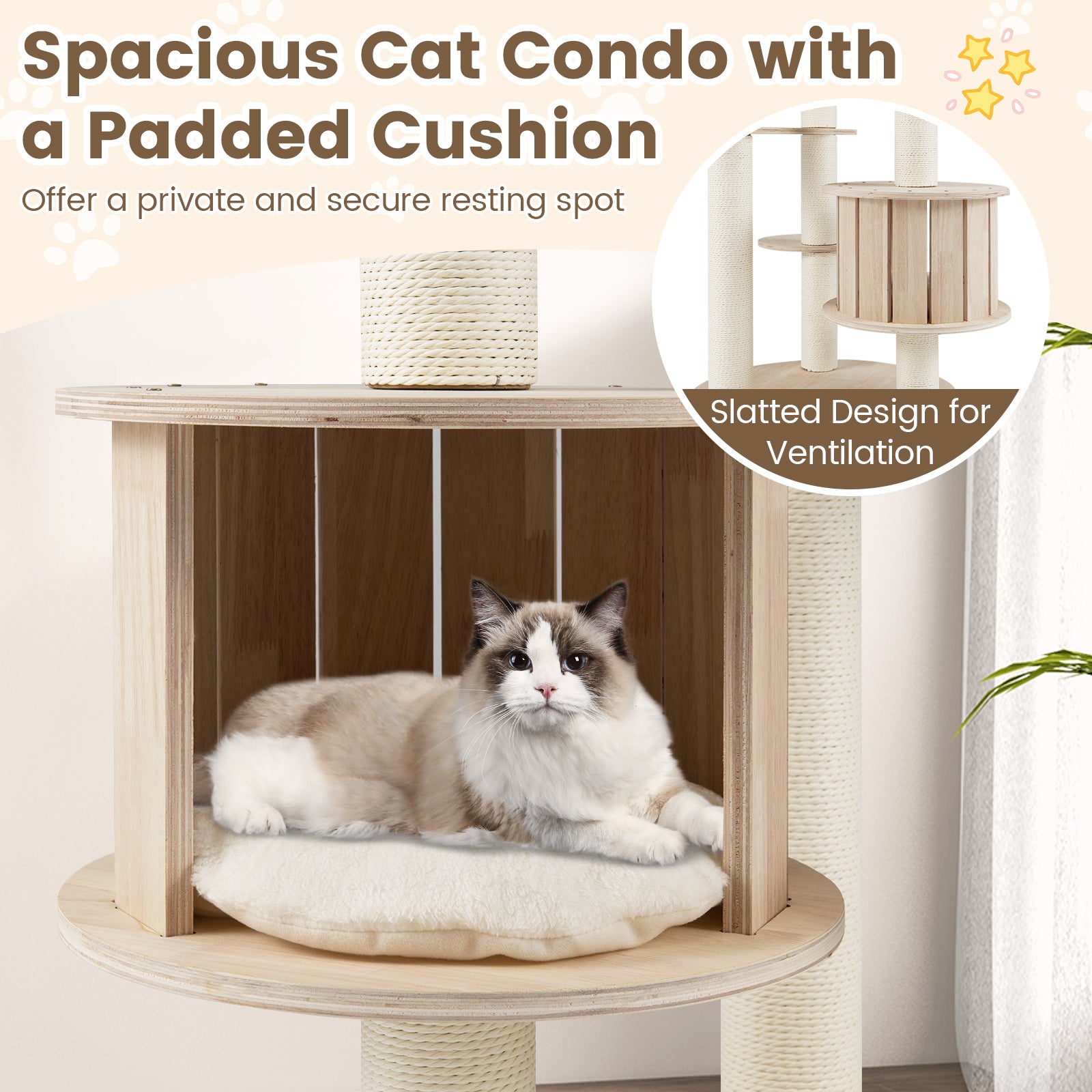 52 Inches Tall Wooden Cat Tree with Washable Plush Cushions and Multi-Level Climbing Stand Cat Trees Condos & Scratchers at Gallery Canada