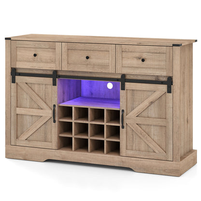 52 Inches Wine Bar Cabinet with LED Lights and Sliding Barn Doors, Light Gray Sideboards Cabinets & Buffets at Gallery Canada