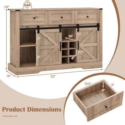 52 Inches Wine Bar Cabinet with LED Lights and Sliding Barn Doors, Light Gray Sideboards Cabinets & Buffets at Gallery Canada