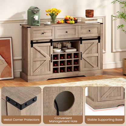 52 Inches Wine Bar Cabinet with LED Lights and Sliding Barn Doors, Light Gray Sideboards Cabinets & Buffets at Gallery Canada