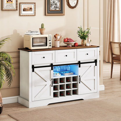 52 Inches Wine Bar Cabinet with LED Lights and Sliding Barn Doors, White Sideboards Cabinets & Buffets at Gallery Canada