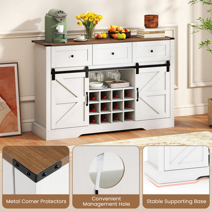 52 Inches Wine Bar Cabinet with LED Lights and Sliding Barn Doors, White Sideboards Cabinets & Buffets at Gallery Canada