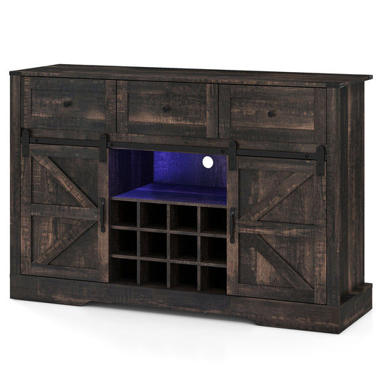 52" Wine Bar Cabinet with LED Lights, Oak Sideboards Cabinets & Buffets Oak at Gallery Canada