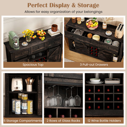 52" Wine Bar Cabinet with LED Lights, Oak Sideboards Cabinets & Buffets at Gallery Canada