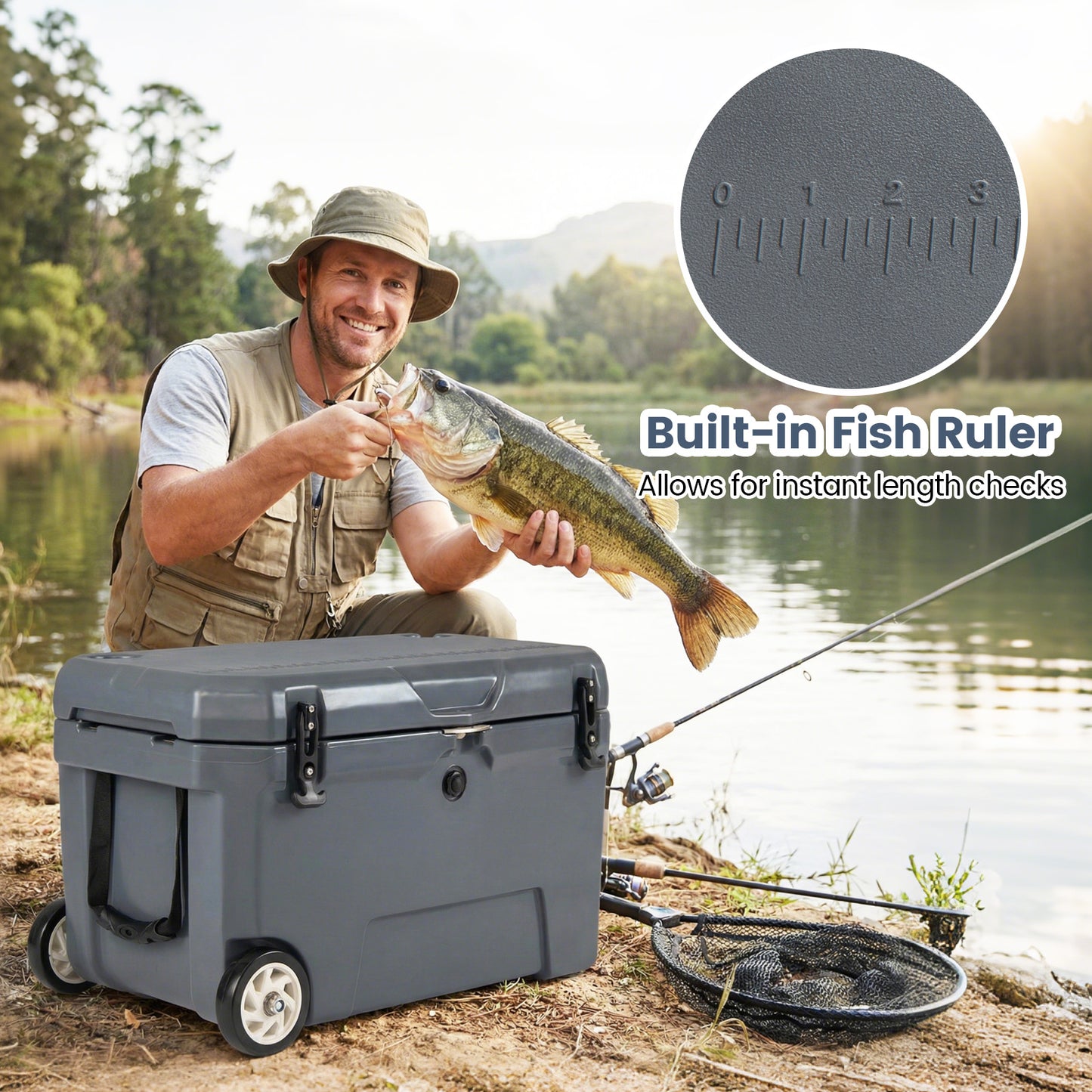 52 Quart Portable Hard Cooler with 6-Day Ice Retention and Wheels, Gray Coolers at Gallery Canada
