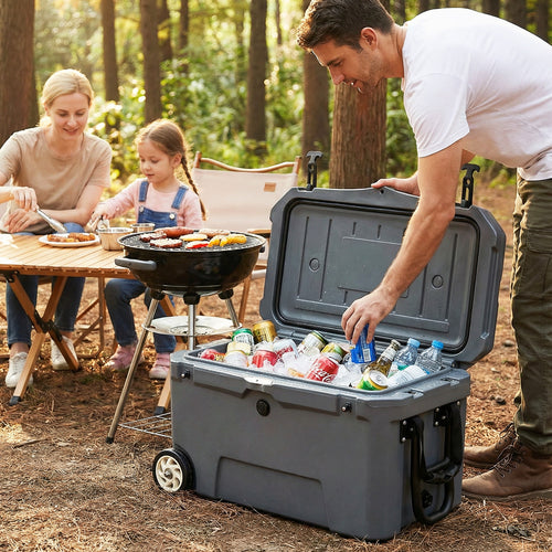 52 Quart Portable Hard Cooler with 6-Day Ice Retention and Wheels, Gray