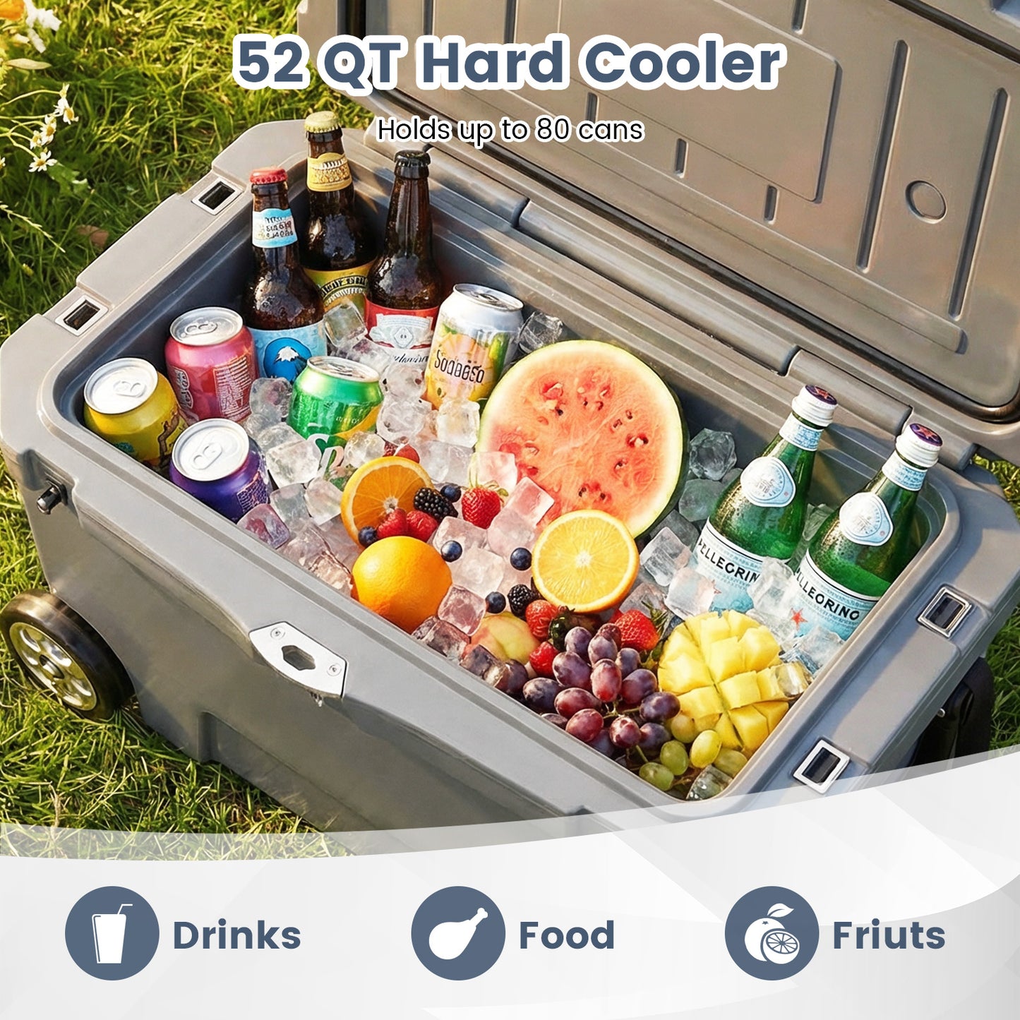 52 Quart Portable Hard Cooler with 6-Day Ice Retention and Wheels, Gray Coolers at Gallery Canada
