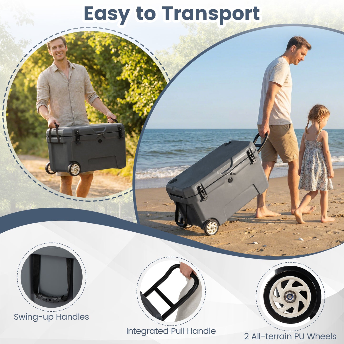 52 Quart Portable Hard Cooler with 6-Day Ice Retention and Wheels, Gray Coolers at Gallery Canada