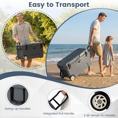 52 Quart Portable Hard Cooler with 6-Day Ice Retention and Wheels, Gray Coolers at Gallery Canada