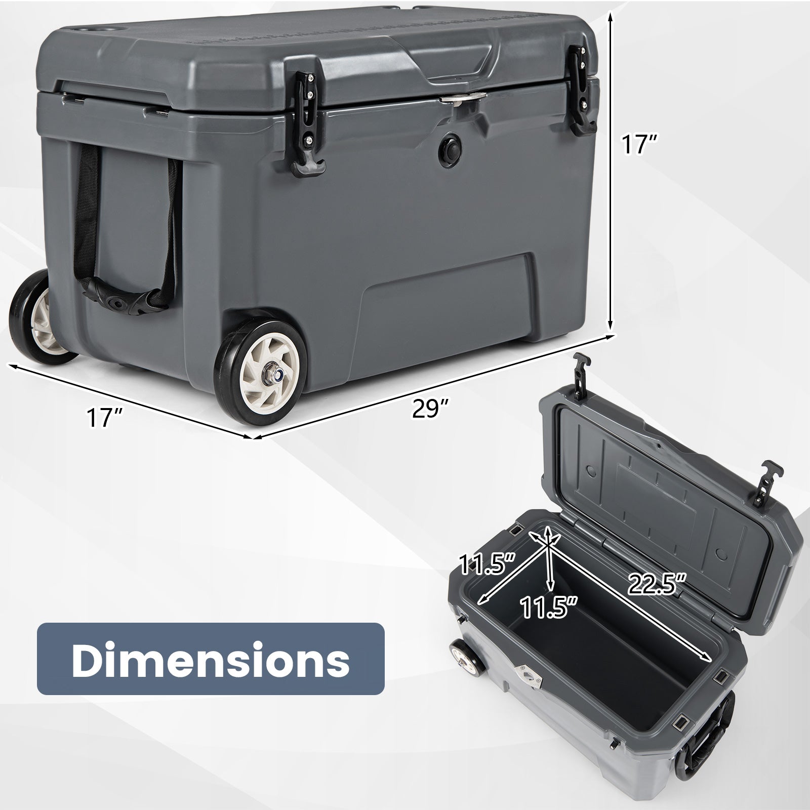 52 Quart Portable Hard Cooler with 6-Day Ice Retention and Wheels, Gray Coolers at Gallery Canada
