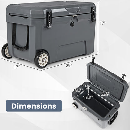 52 Quart Portable Hard Cooler with 6-Day Ice Retention and Wheels, Gray Coolers at Gallery Canada