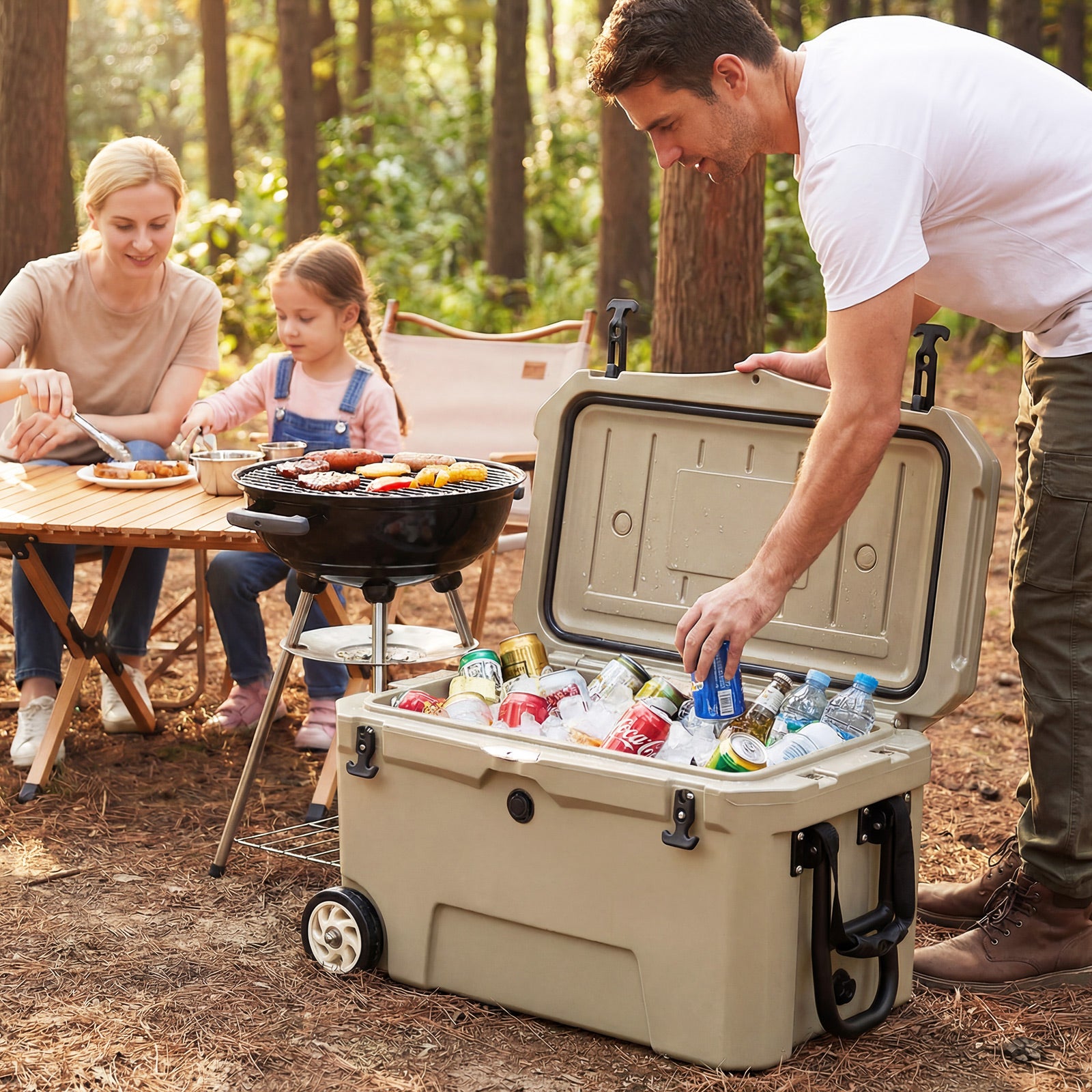 52 Quart Portable Hard Cooler with 6-Day Ice Retention and Wheels, Khaki Coolers at Gallery Canada