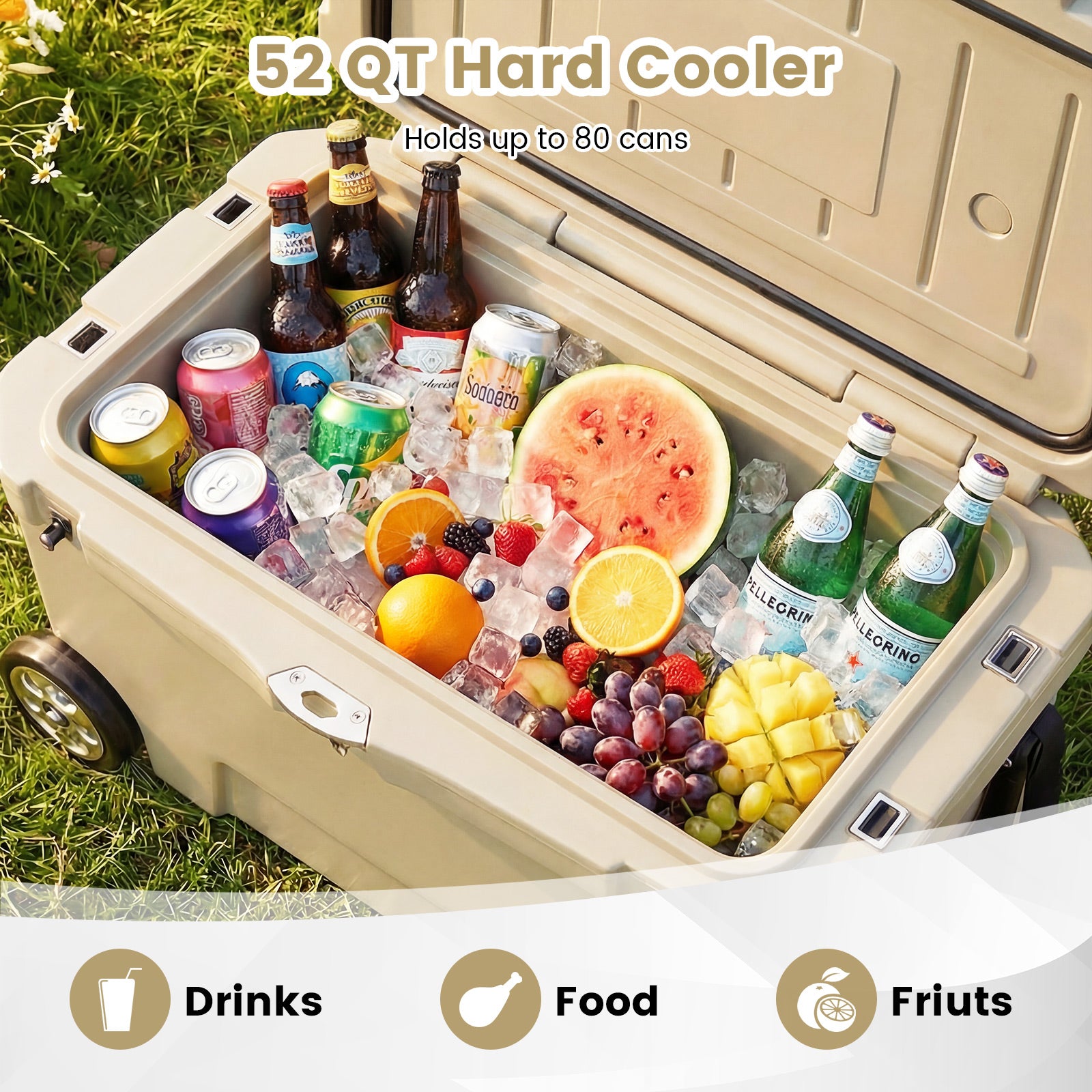 52 Quart Portable Hard Cooler with 6-Day Ice Retention and Wheels, Khaki Coolers at Gallery Canada