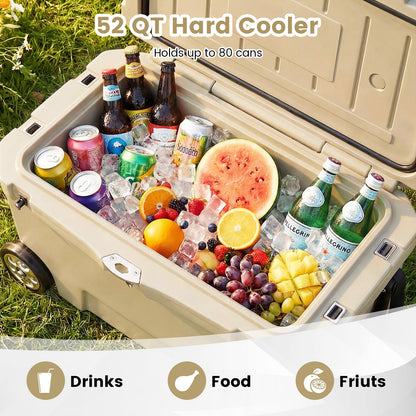 52 Quart Portable Hard Cooler with 6-Day Ice Retention and Wheels, Khaki Coolers at Gallery Canada