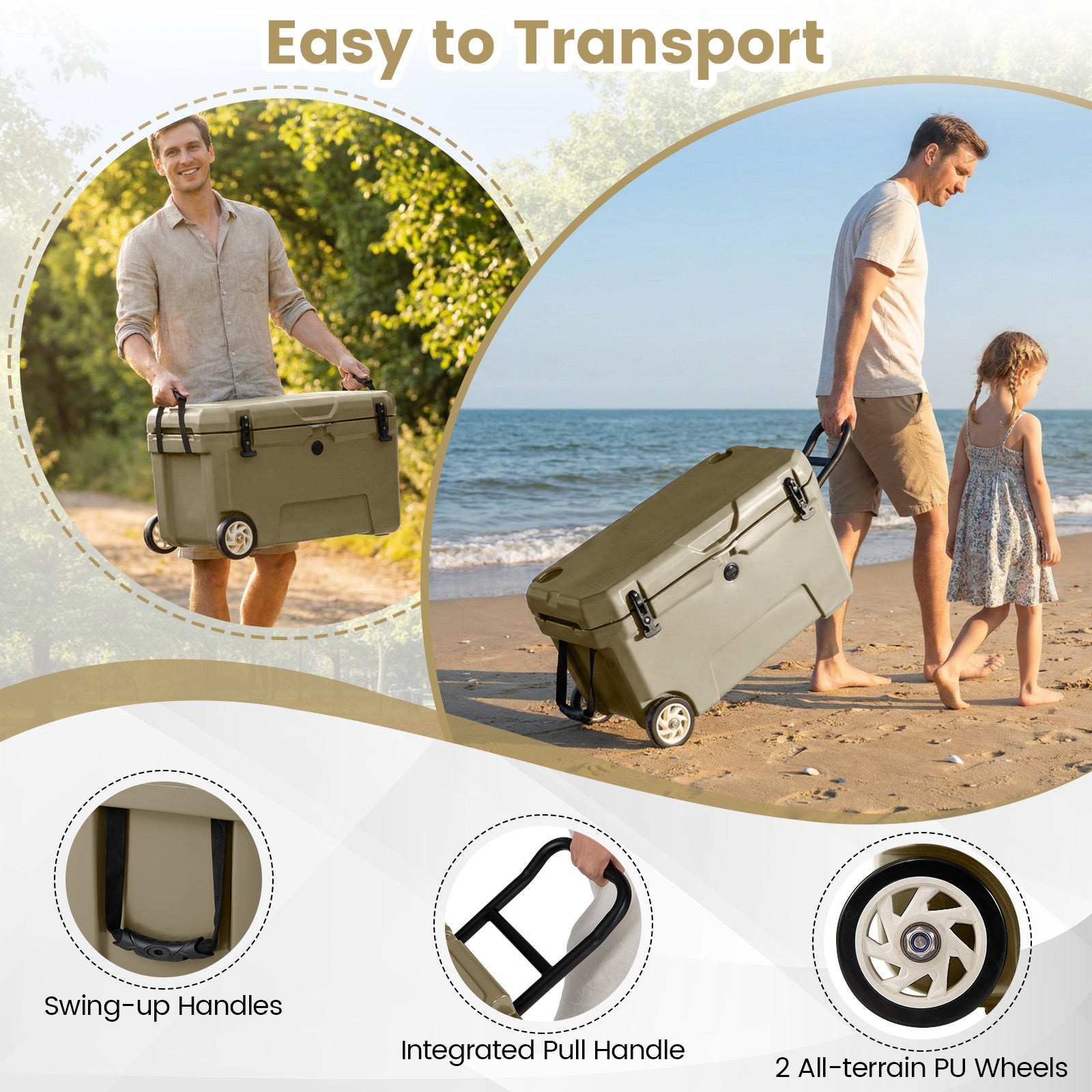 52 Quart Portable Hard Cooler with 6-Day Ice Retention and Wheels, Khaki Coolers at Gallery Canada