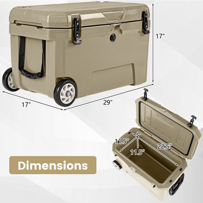 52 Quart Portable Hard Cooler with 6-Day Ice Retention and Wheels, Khaki Coolers at Gallery Canada