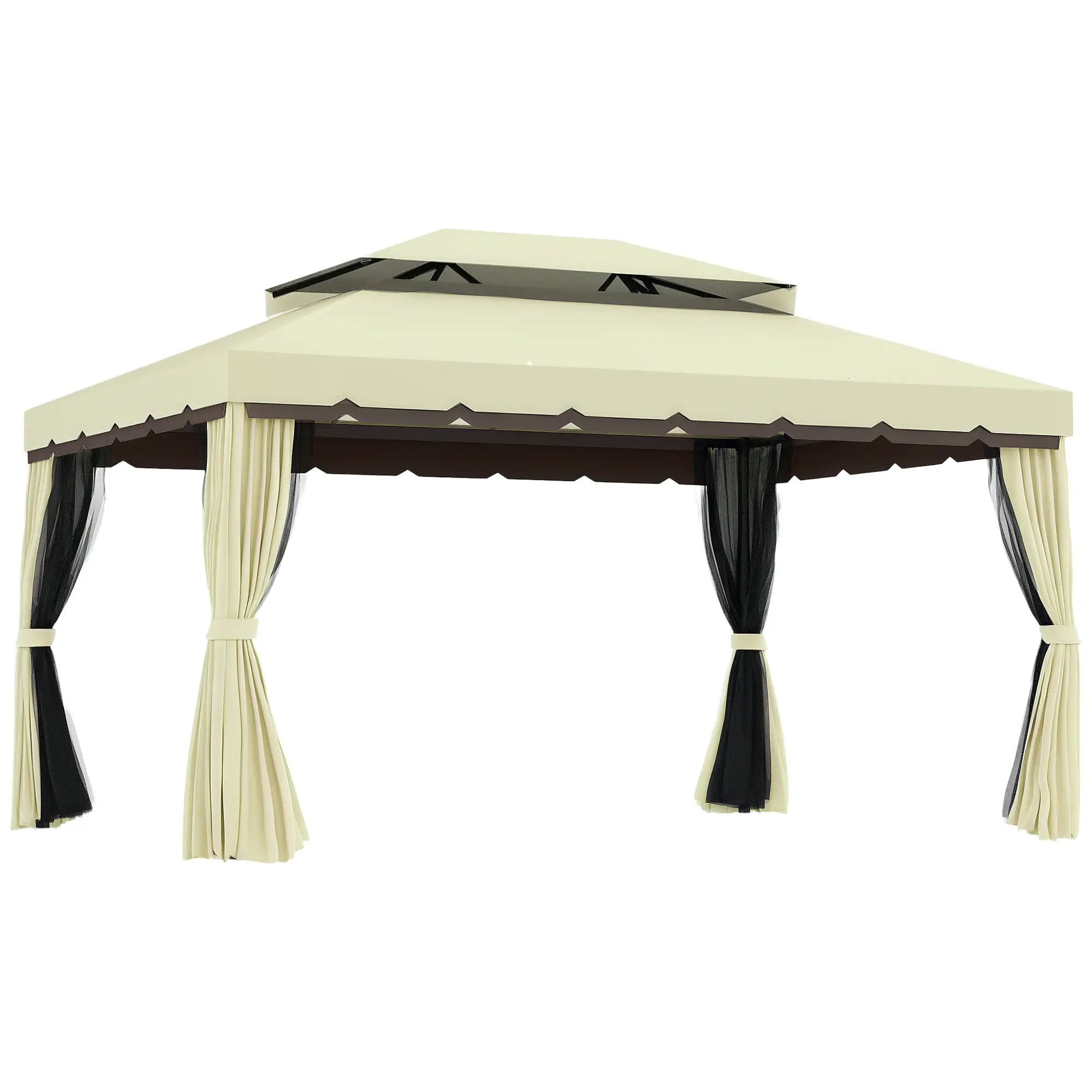 10'x13' Aluminum Gazebo, Double Tier, Netting, Curtains, White Gazebos Cream at Gallery Canada