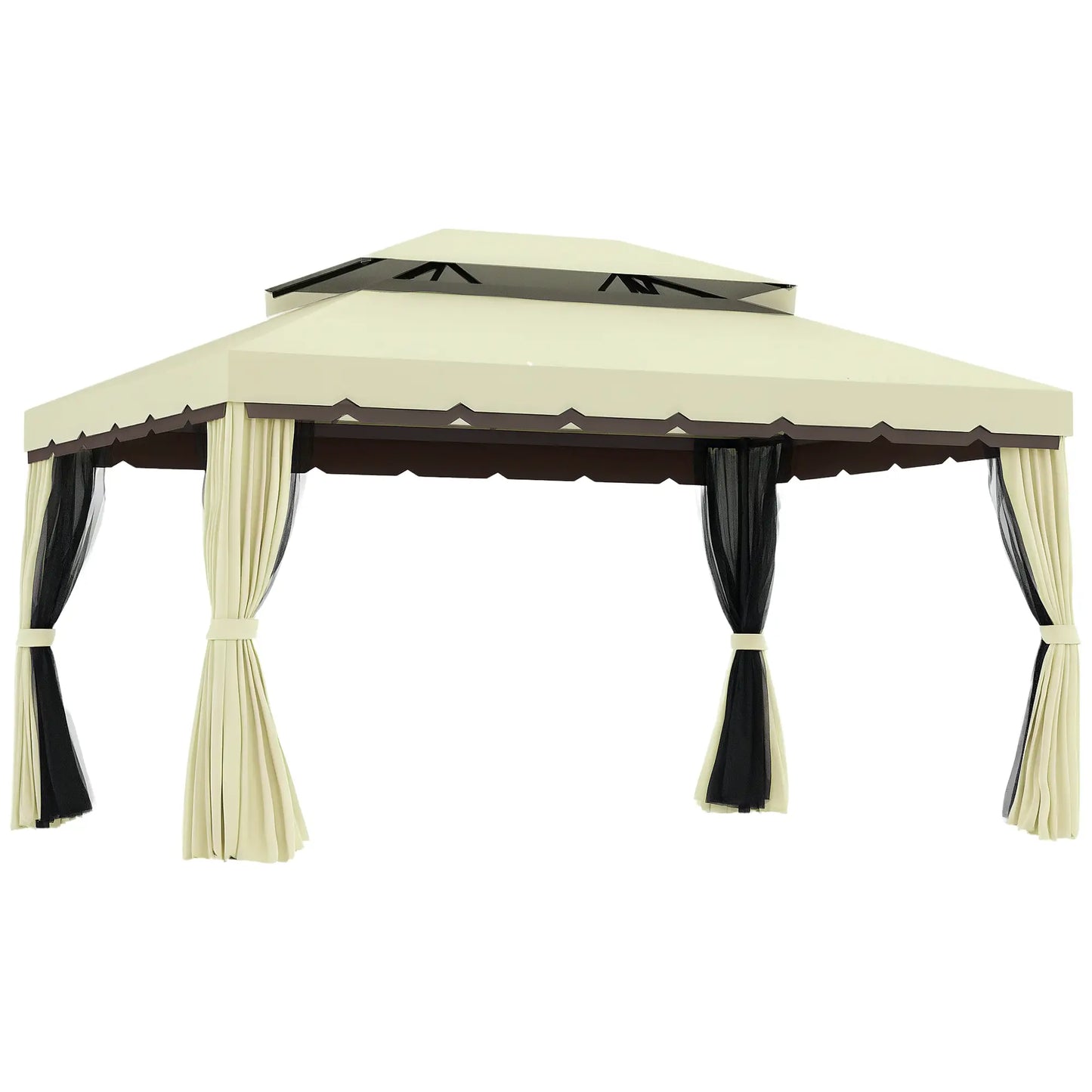 10'x13' Aluminum Gazebo, Double Tier, Netting, Curtains, White Gazebos Cream at Gallery Canada
