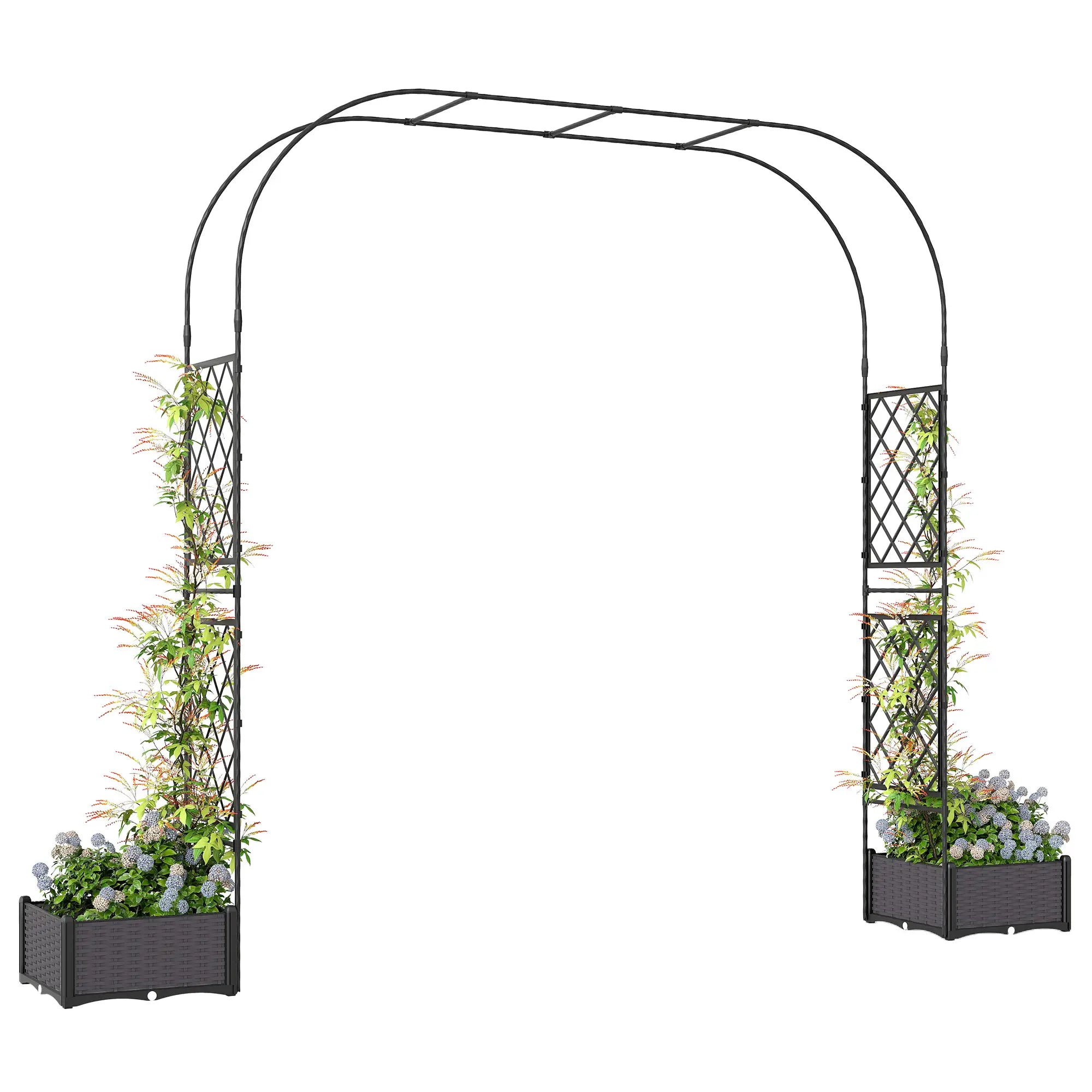 Garden Arch Trellis Arbor With 2 Planter Boxes, 109.4