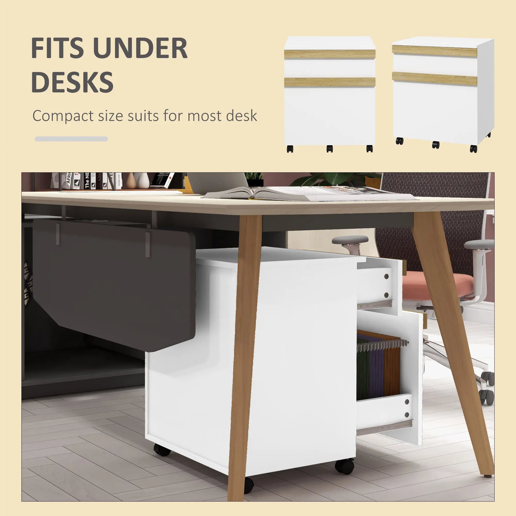 Mobile 2-Drawer Filing Cabinet, 5-Wheel Office Storage, Wood Grain, White Office Cabinets & Cupboards at Gallery Canada