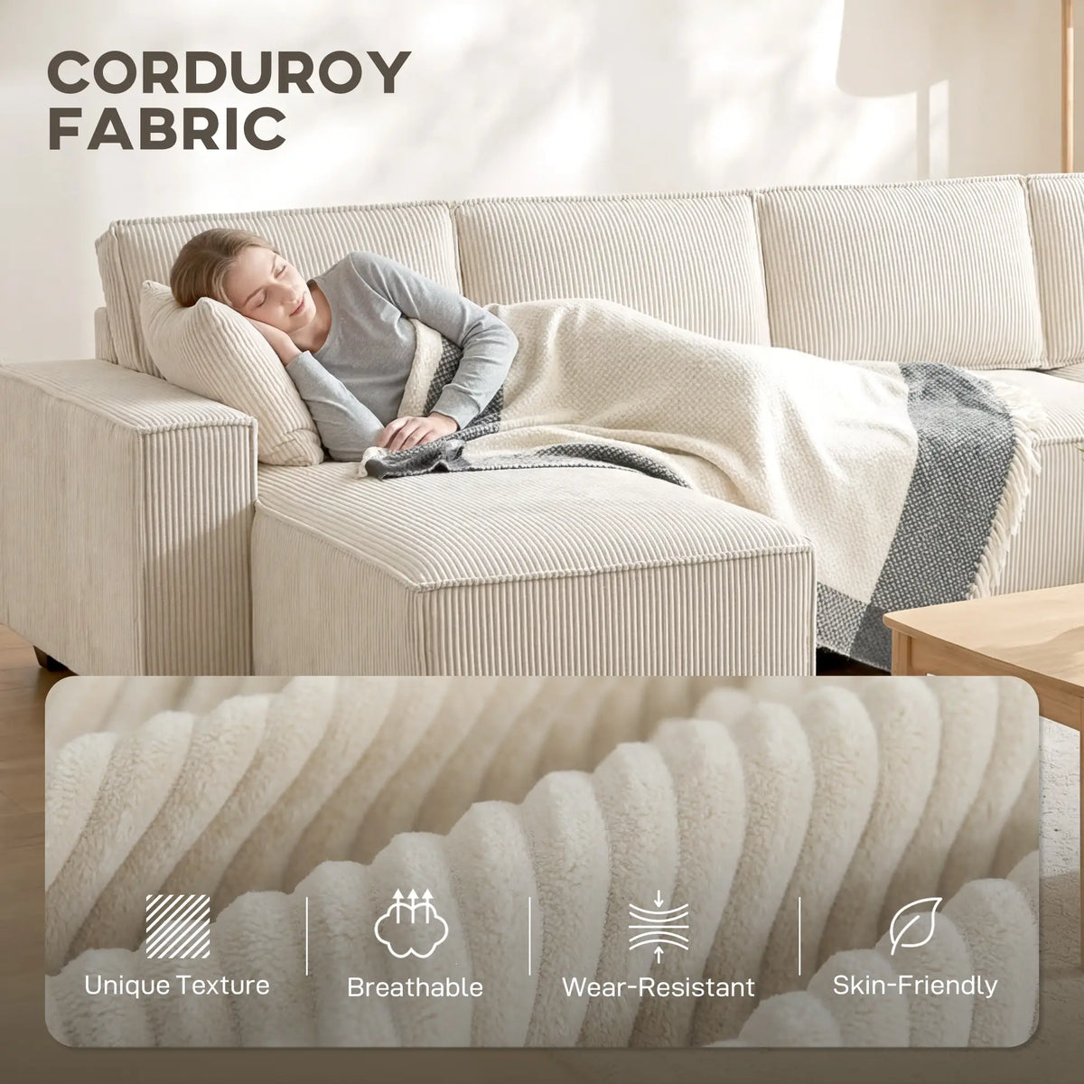 Modular U Shaped Sectional Sofa, Double Chaises, Spring Cushions, Beige L Shaped Couchs at Gallery Canada