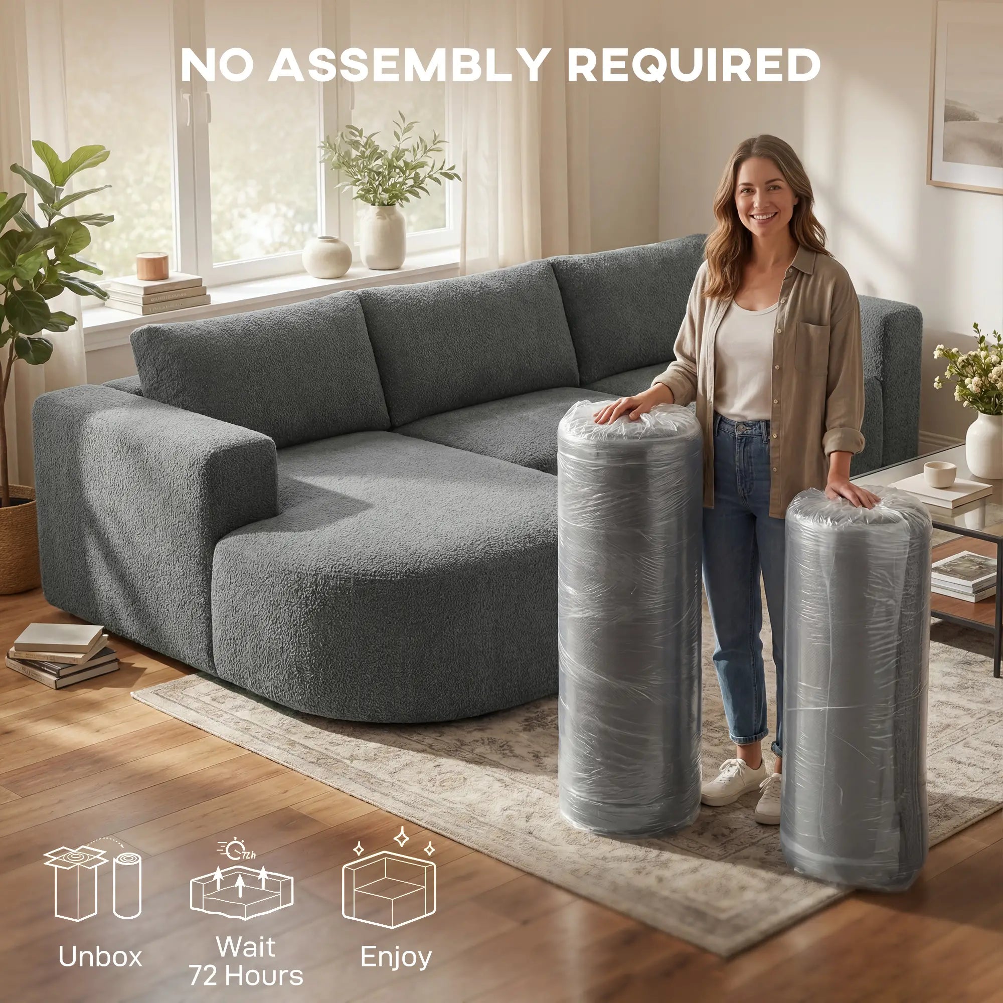 L-Shaped Modular Sectional Sofa, With Chaise And Deep Seat, Dark Grey 3-Seater Sofas at Gallery Canada