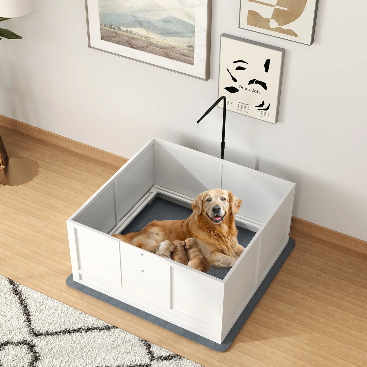 Dog Whelping Box, Waterproof Pad, Adjustable Door, 41" x 39" Houses, Kennels & Pens at Gallery Canada