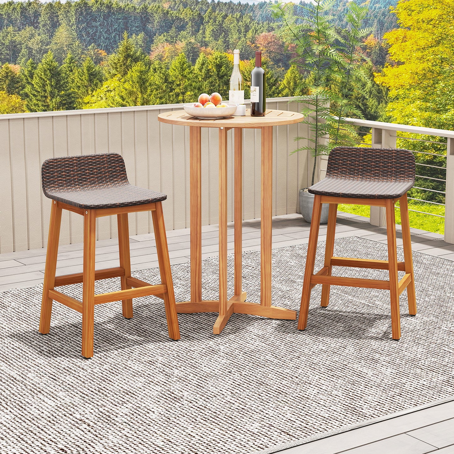 Solid Acacia Wood Bar Stools Set of 2 with Backrests and Footrests for Porch, Brown Patio Bar Furniture at Gallery Canada