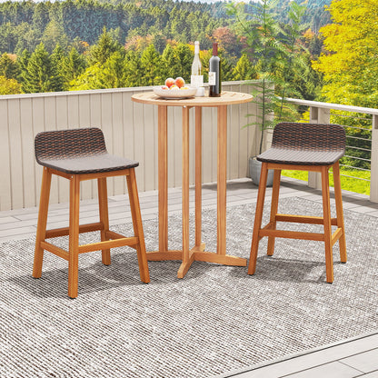 Solid Acacia Wood Bar Stools Set of 2 with Backrests and Footrests for Porch, Brown Patio Bar Furniture at Gallery Canada