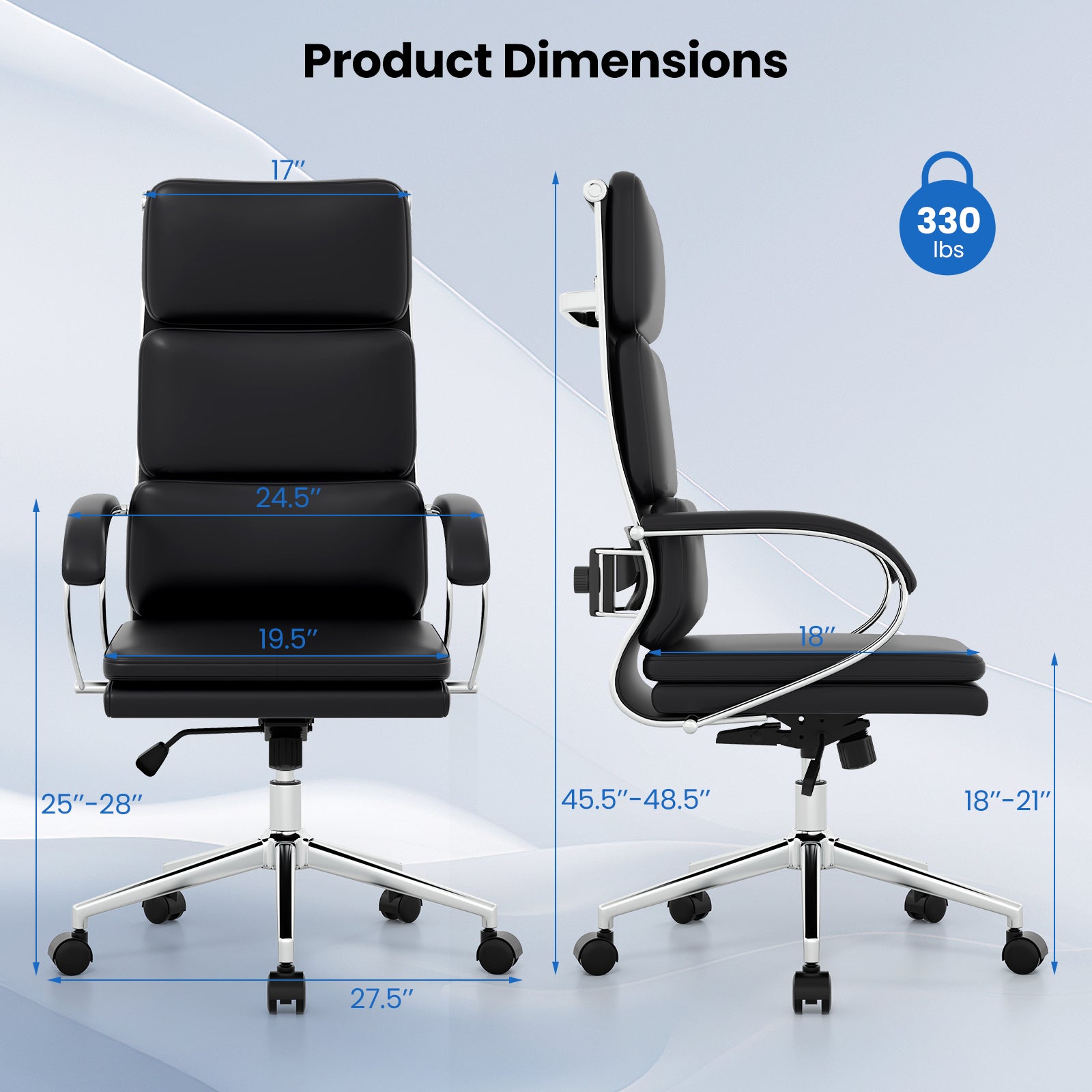 Ergonomic Leather Office Chair with Adjustable Height and Rocking Function, Black Ergonomic Chairs at Gallery Canada