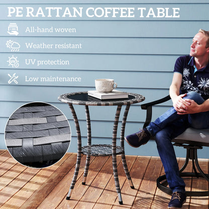 Outdoor Rattan Dining Table, Round Wicker Coffee Table, 2-Tier Shelf, Mixed Grey Patio Dinning Tables at Gallery Canada