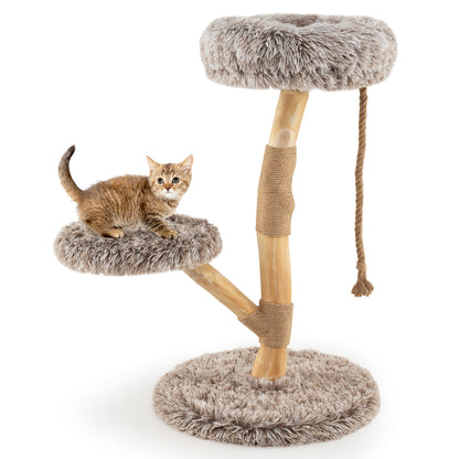 Modern Wooden Cat Tree Tower with Perch and Natural Jute Scratching Posts, Brown Cat Trees Condos & Scratchers at Gallery Canada
