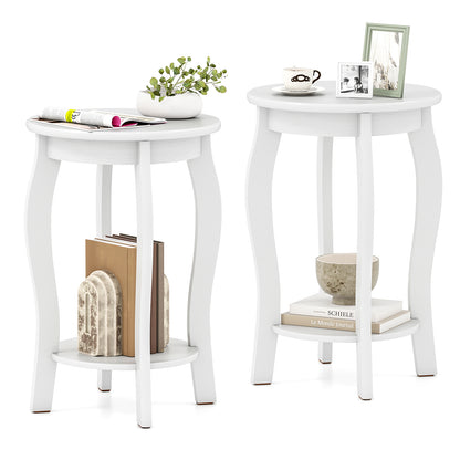 Set of 2 15 Inch 2-Tier Round End Table with Storage Shelf, White End & Side Tables at Gallery Canada