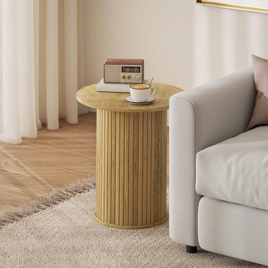 Round Side Table, Fluted Accent End Table, Narrow Nightstand, Oak Side Tables Oak at Gallery Canada
