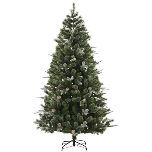 7FT Artificial Christmas Snow Pine Tree, Pinecone, Green