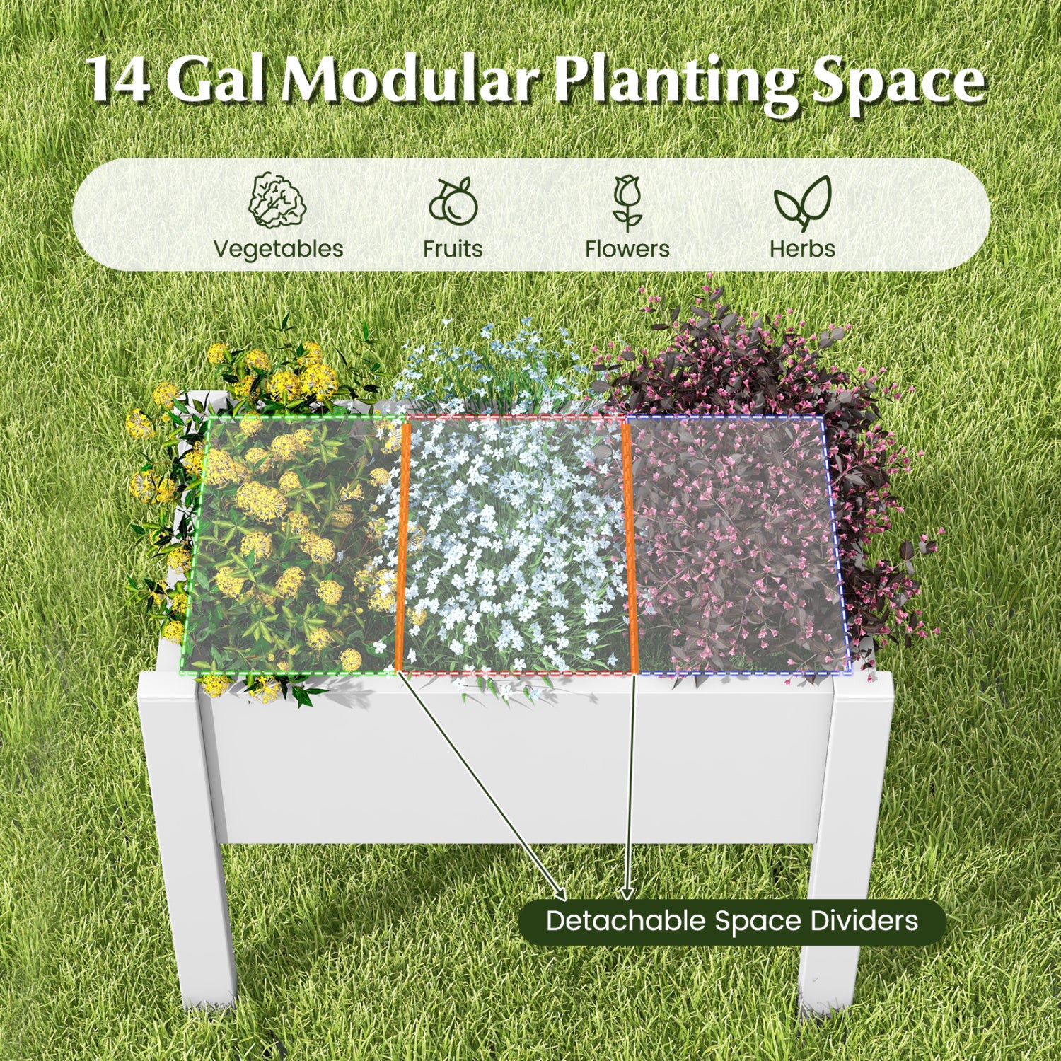 53L Raised Bed Grow Box, Self-Watering Planter Stand, Water Level Monitor, White Raised Garden Beds at Gallery Canada
