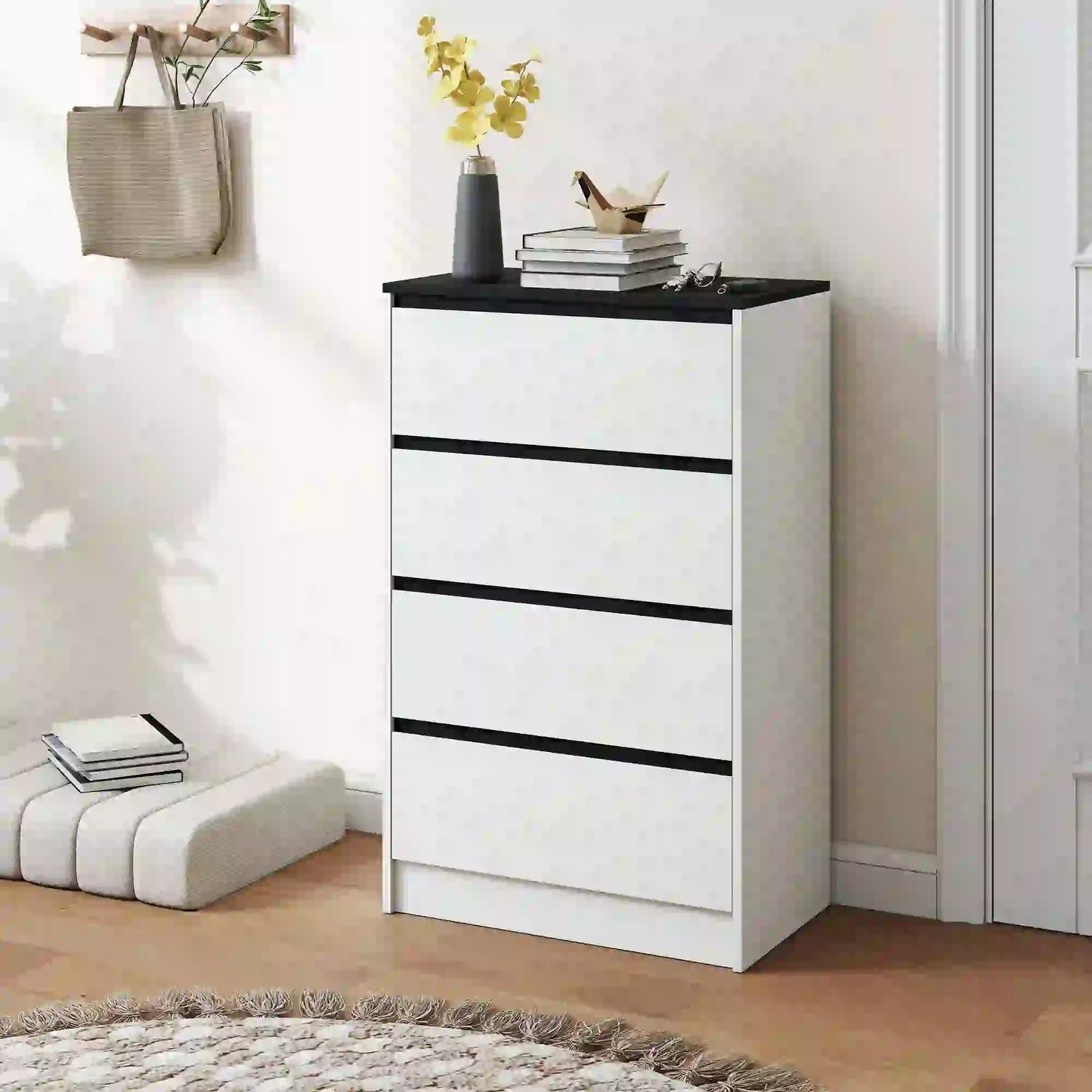 Tall Chest of Drawers, 4 Drawer Dresser, White Wood Effect, White Storage Cabinets at Gallery Canada