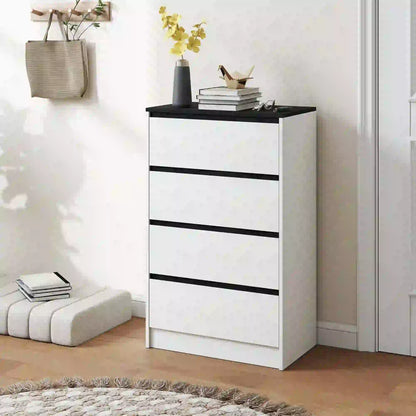 Tall Chest of Drawers, 4 Drawer Dresser, White Wood Effect, White Storage Cabinets at Gallery Canada