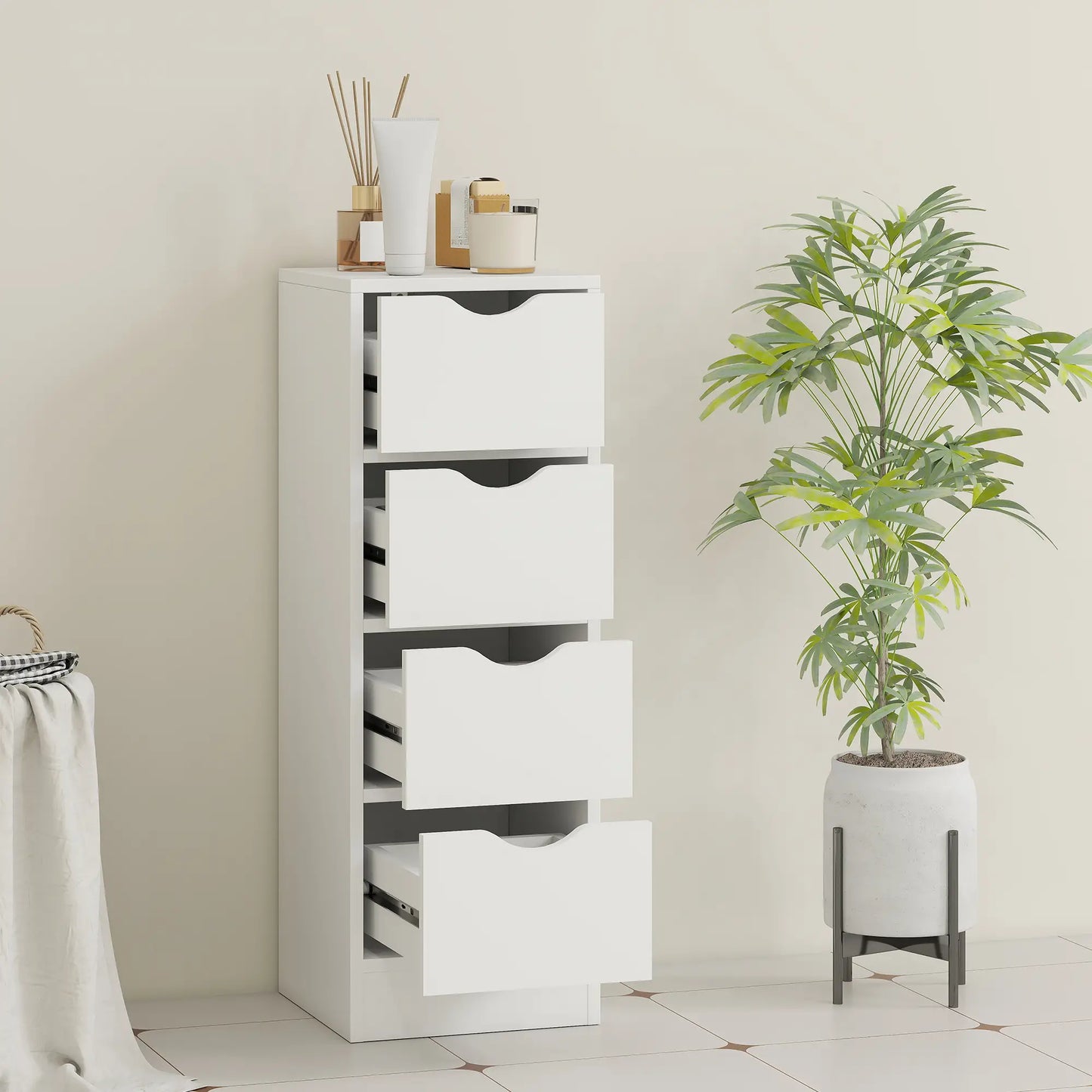 4-Drawer Bathroom Cabinet, Freestanding Narrow Storage, White Bathroom Cabinets at Gallery Canada