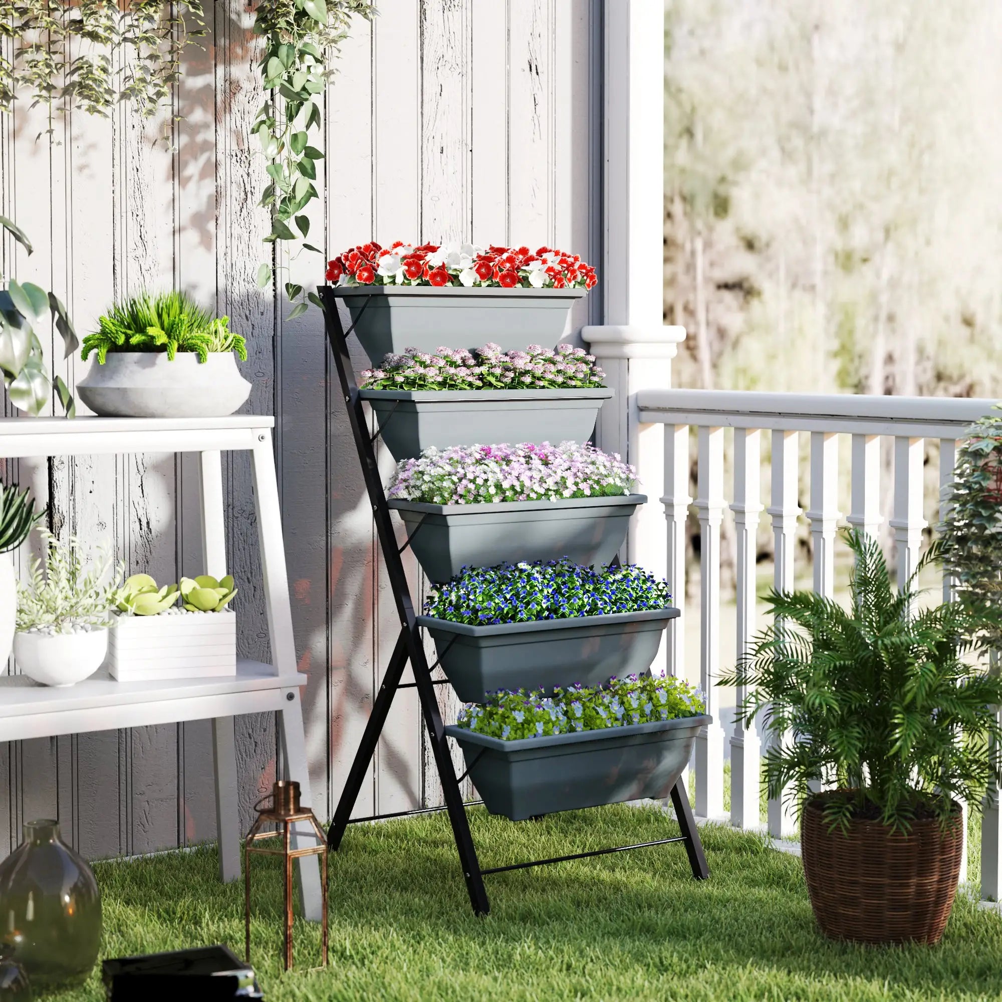 5-Tier Raised Garden Bed, Plant Stand with Leaking Holes, Grey Plant Stands at Gallery Canada