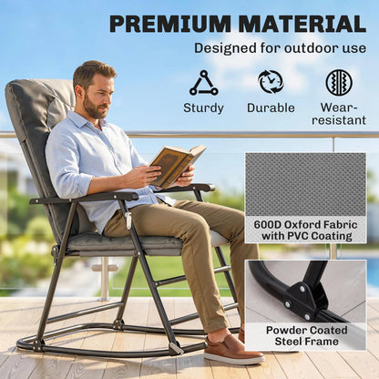 Folding Rocking Chair Set, 2 Padded Rockers with Armrest, Light Grey Outdoor Rocking Chairs at Gallery Canada