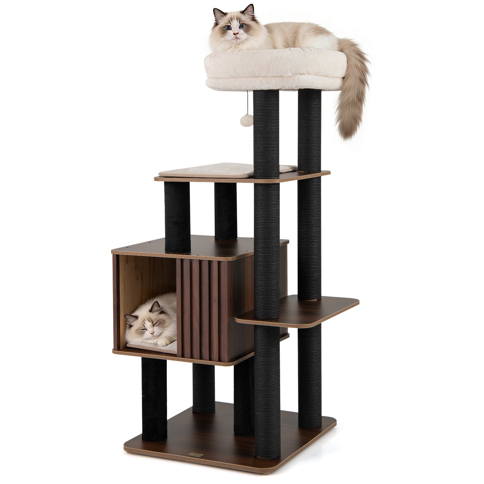 53.5 inch Tall Cat Tree for Indoor Cat Wooden Cat Tower Top Perch with Soft Padding, Brown Cat Trees Condos & Scratchers at Gallery Canada