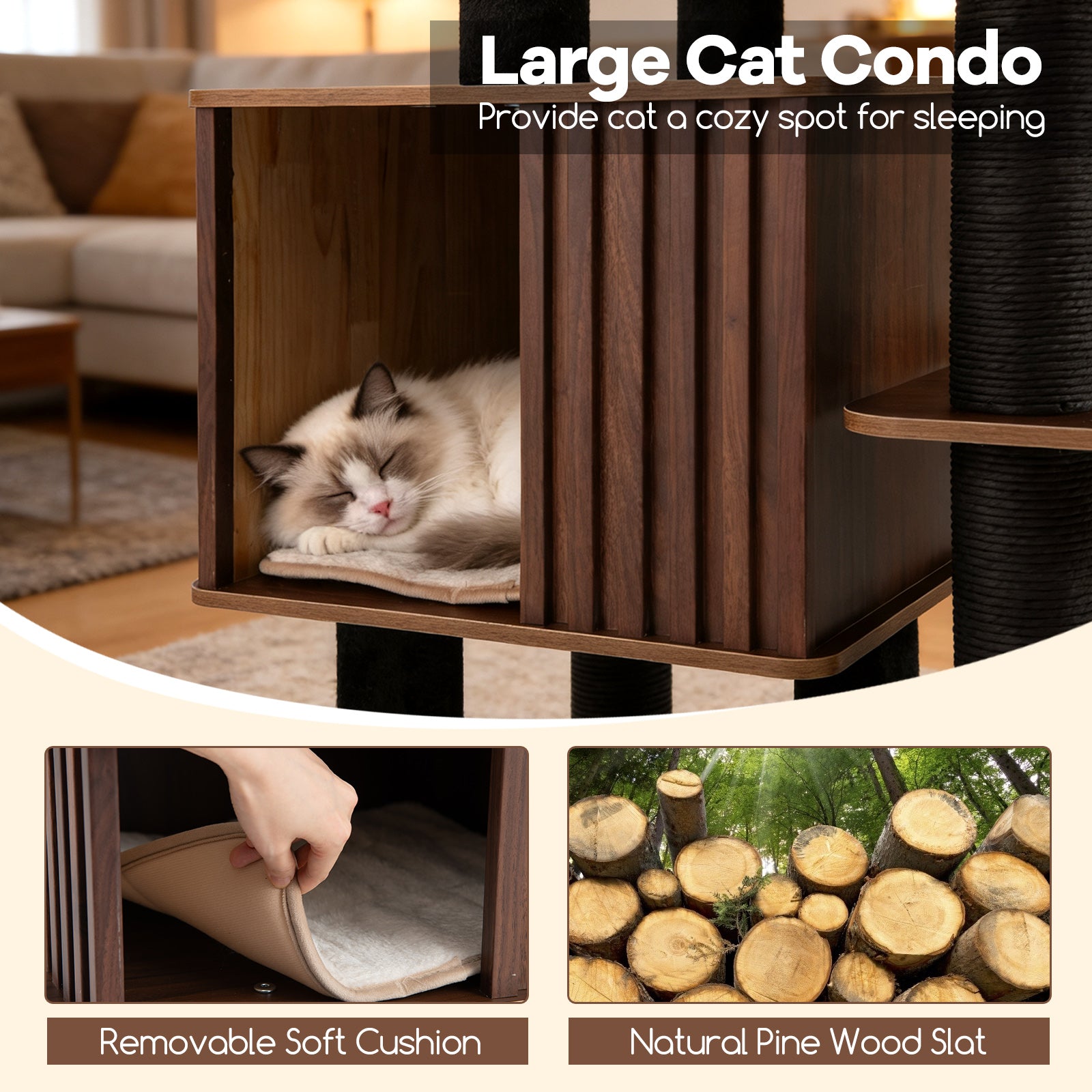 53.5 inch Tall Cat Tree for Indoor Cat Wooden Cat Tower Top Perch with Soft Padding, Brown Cat Trees Condos & Scratchers at Gallery Canada