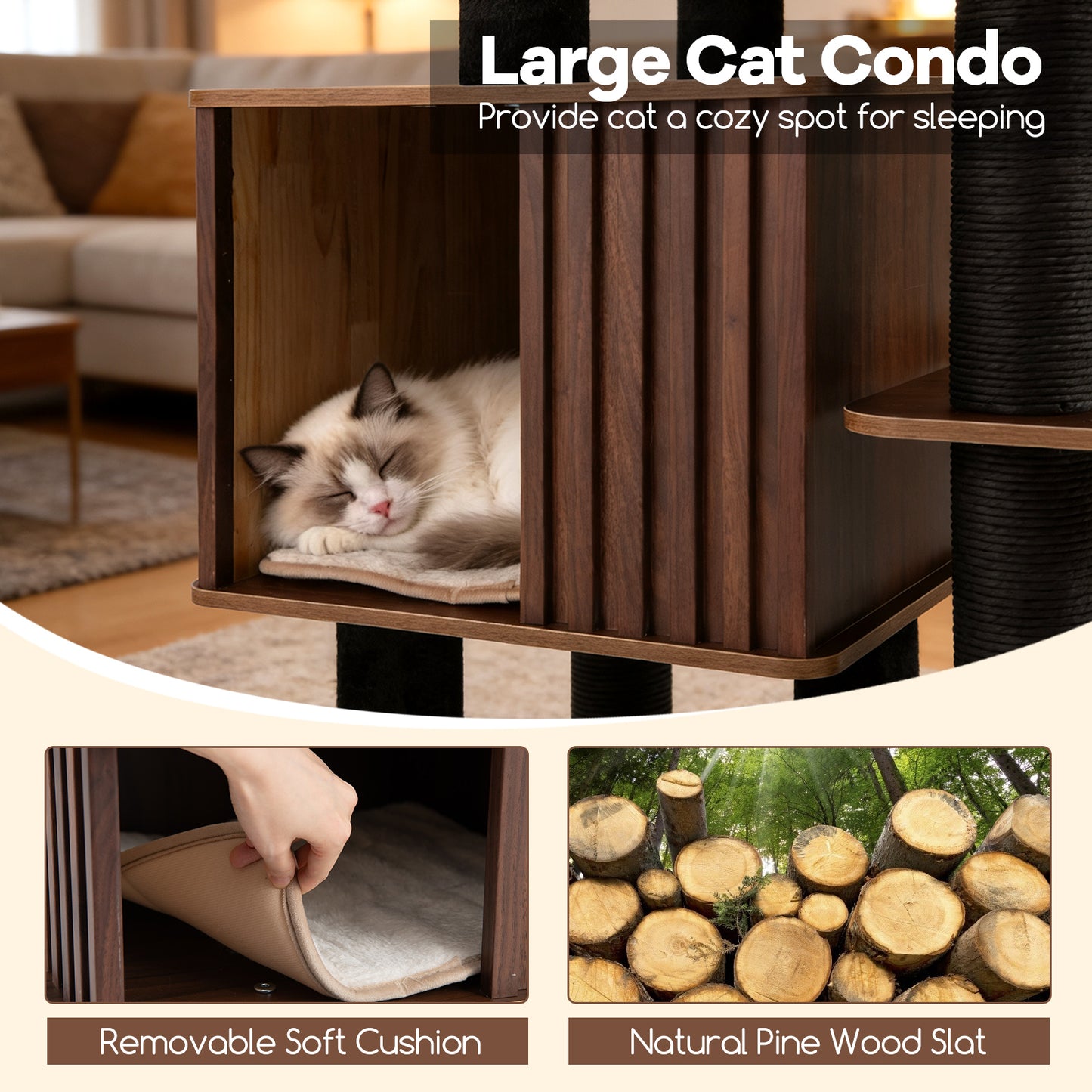 53.5 inch Tall Cat Tree for Indoor Cat Wooden Cat Tower Top Perch with Soft Padding, Brown Cat Trees Condos & Scratchers at Gallery Canada